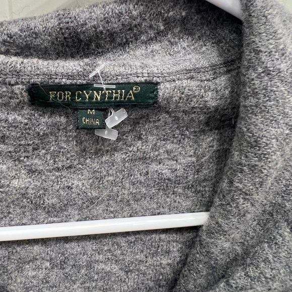 For Cynthia Medium Gray 100% WOOL Hooded Pea Coat - Picture 3 of 10